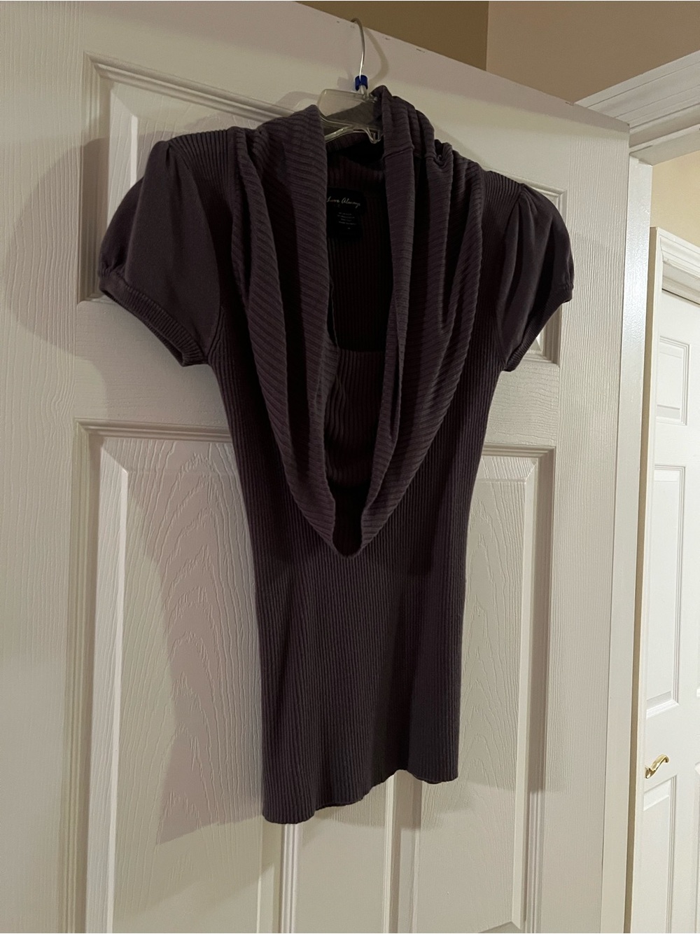 Women’s Cowl Neck Ribbed Sweater in Dark Gray